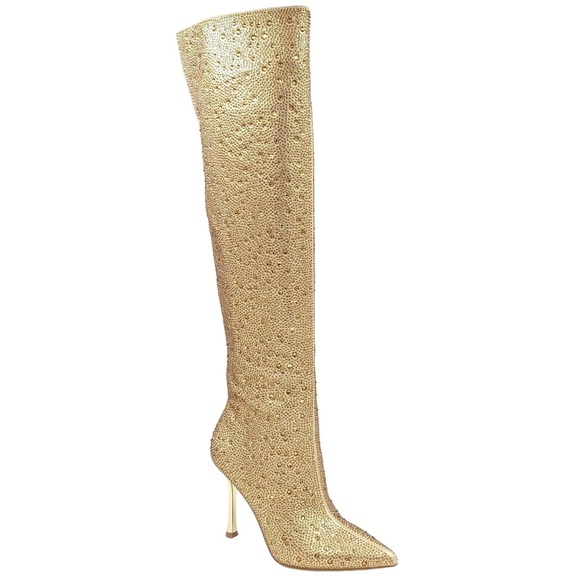 I.N.C. International Concepts Saveria Over The Knee Boots Gold Bling NEW 7 - Picture 1 of 11
